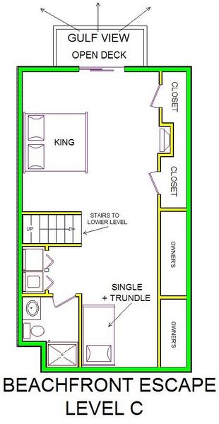 A level C layout view of Sand 'N Sea's beachfront house vacation rental in Galveston named Beachfront Escape