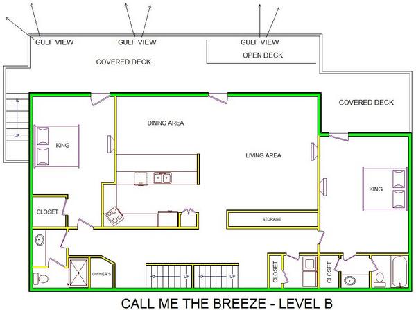 A level B layout view of Sand 'N Sea's beachside with gulf view house vacation rental in Galveston named Call Me The Breeze