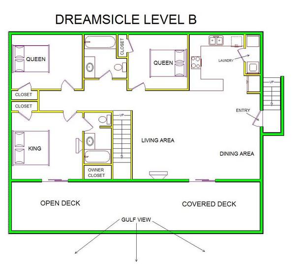 A level B layout view of Sand 'N Sea's beachfront house vacation rental in Galveston named Dreamsicle