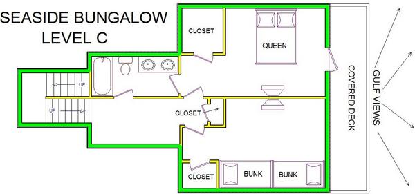 A level C layout view of Sand 'N Sea's beachfront house vacation rental in Galveston named Seaside Bungalow