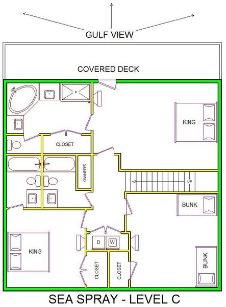 A level C layout view of Sand 'N Sea's beachfront house vacation rental in Galveston named Sea Spray