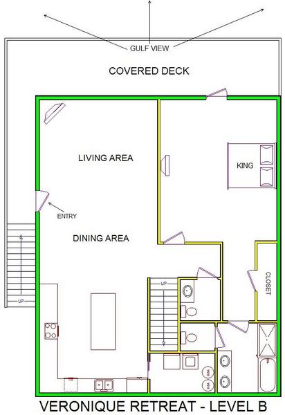 A level B layout view of Sand 'N Sea's beachfront house vacation rental in Galveston named Veronique Retreat