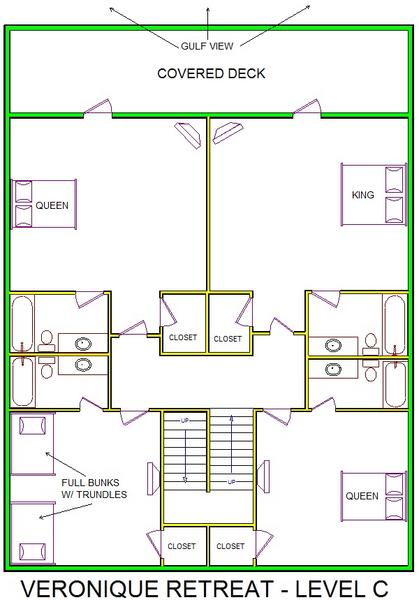 A level C layout view of Sand 'N Sea's beachfront house vacation rental in Galveston named Veronique Retreat
